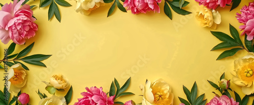 An image framed with beautiful multi-colored flowers with a brig