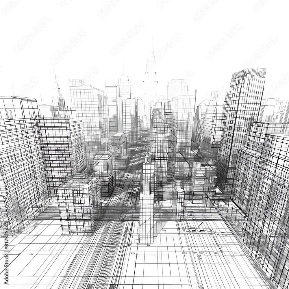 Fototapeta premium A 3D rendering of a city.