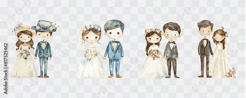 Cute wedding couple watercolor isolated graphic transparent