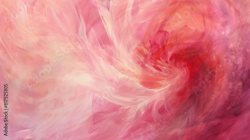 An abstract painting with soft, swirling patterns of varying shades of pink.