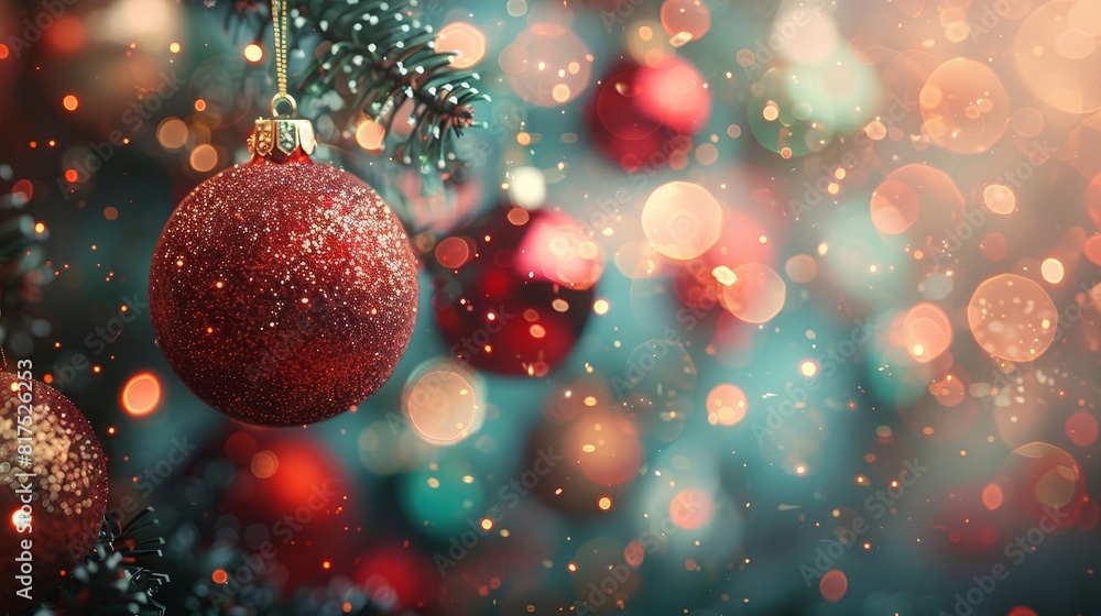Festive thumbnail with sparkling red and green ornaments hanging against a soft bokeh background for a Christmas DIY video Festive thumbnail with sparkling red and green ornaments hanging against a soft bokeh background for a Christmas DIY video