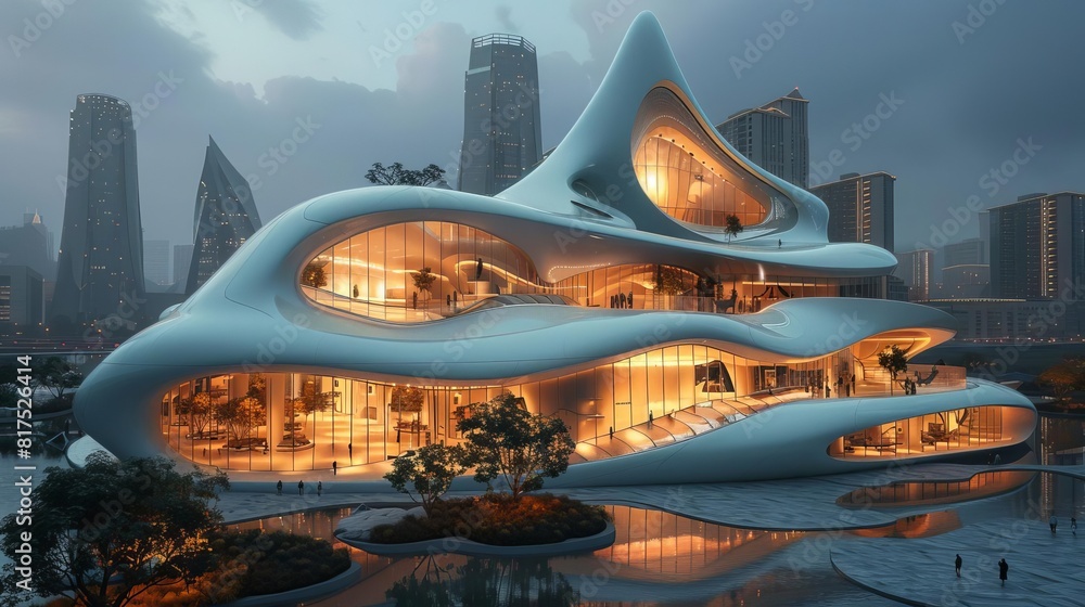 Futuristic business center with advanced architectural design Futuristic business center with advanced architectural design
