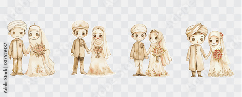 Cute muslim wedding couple watercolor isolated graphic transparent