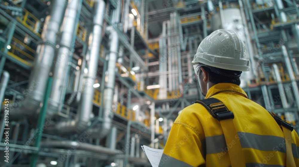 custom made wallpaper toronto digitalclose-up of industrial pipes of oil refinery, back of engineer, technician, reading drawing, drawing, industrial engineering, blueprint, industrial background.