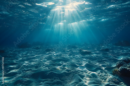 An underwater image that captures the view perk up from the seafloor and sees the light from land.