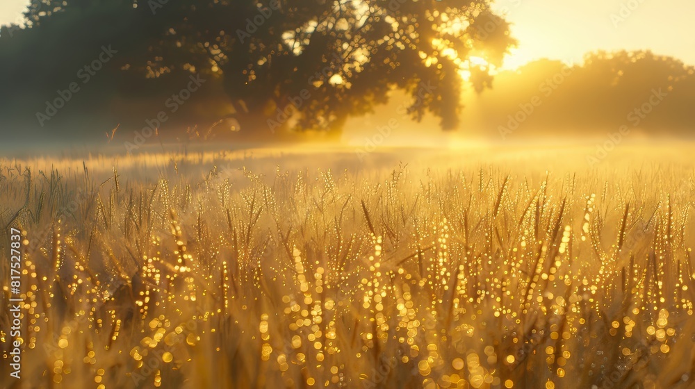 Oat fields at dawn with soft morning light casting a gentle glow over the dewy, golden crops Generative AI Oat fields at dawn with soft morning light casting a gentle glow over the dewy, golden crops Generative AI