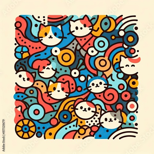 A Whimsical Gathering of Colorful Cartoon Cats with Generative AI.