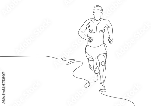 Man Runner One Line Drawing. Running Abstract Minimal Drawing. Continuous One Line Male Run Sport Illustration. Modern Trendy Contour Drawing. Vector EPS 10.