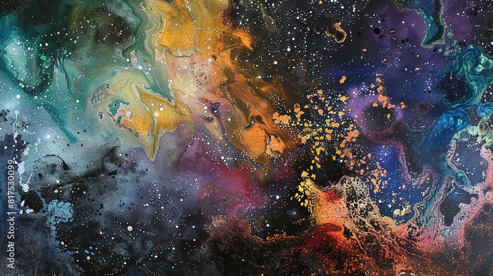 Obraz premium Create a mixed media artwork inspired by astrophysics watercolor