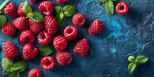 raspberry banner. raspberry background. food photography. overal plan photo