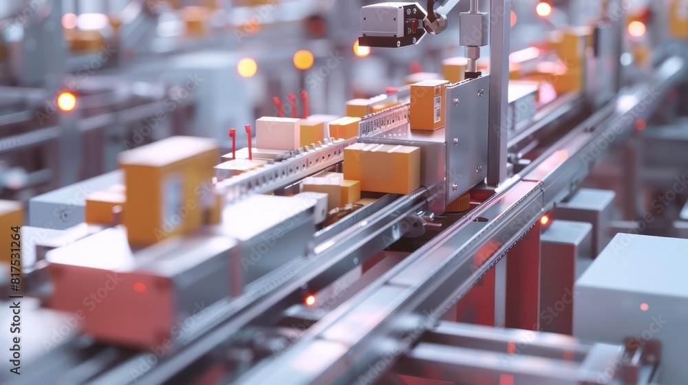 A conveyor belt with boxes on it A conveyor belt with boxes on it