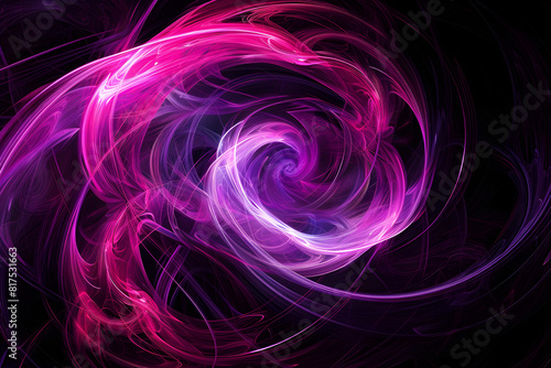 Abstract neon swirls blending pink and purple shades. Colorful abstract art on black background.