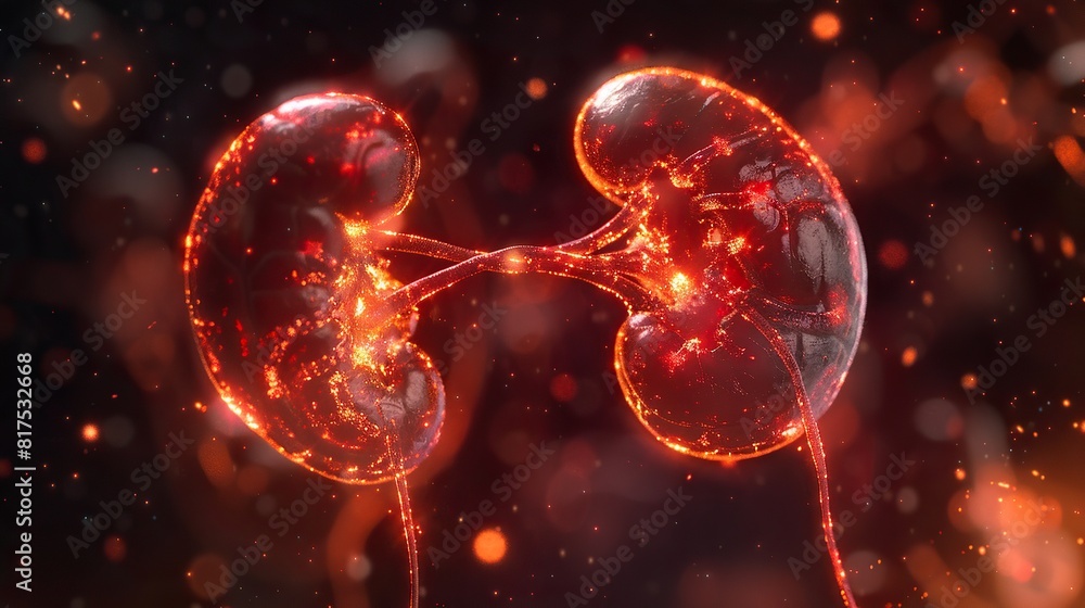 Fototapeta premium Glowing kidneys showcasing their role