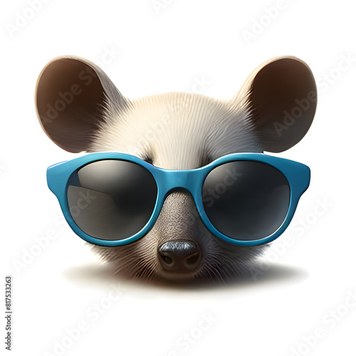 cute raccoon with cool sunglasses on white background