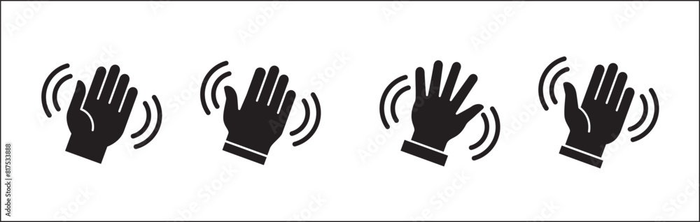 Palm hand icon set. Wave hands icon. Hand gesture sign. Hands icon symbol of greeting, goodbye, hello. Vector graphic design in flat round style for user interface and buttons. Palm hand icon set. Wave hands icon. Hand gesture sign. Hands icon symbol of greeting, goodbye, hello. Vector graphic design in flat round style for user interface and buttons.