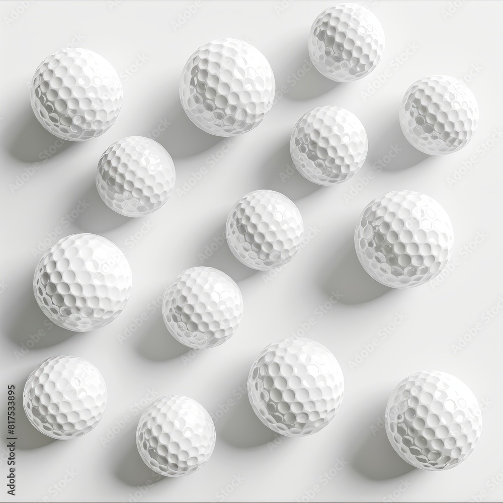Multiple white golf balls arranged on a plain white surface Multiple white golf balls arranged on a plain white surface