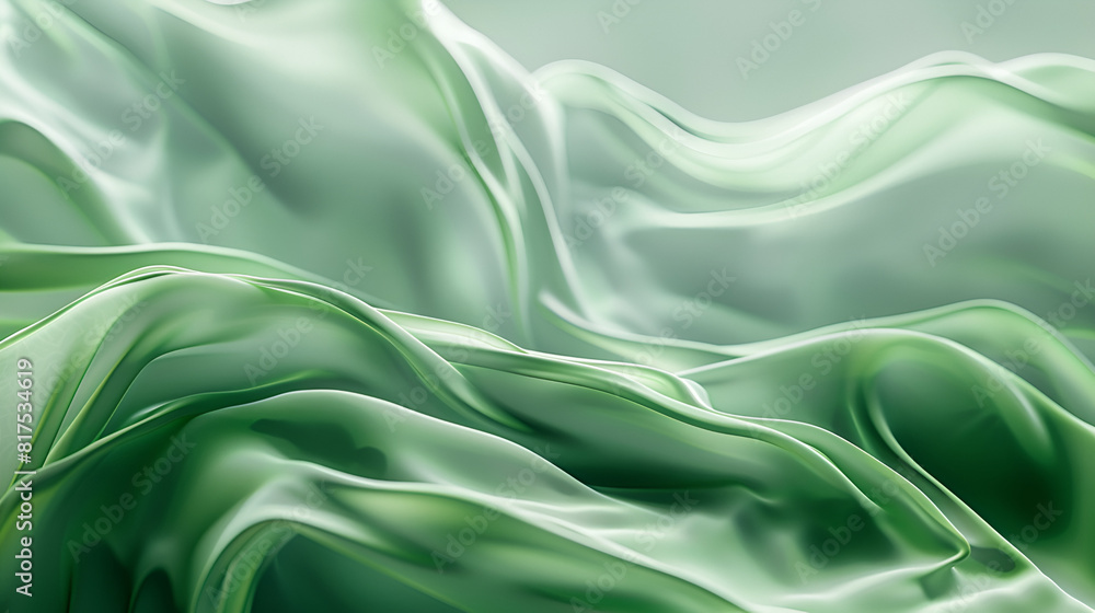 Obraz premium Green bright waves art. Blurred effect background. Abstract creative graphic design. Decorative fractal style,Flowing green cloth background, 3d rendering. Computer digital drawing,Abstract cyan