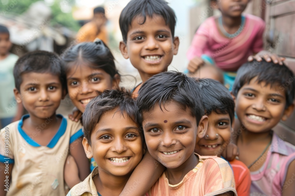 Group of indian kids smiling at camera. Selective focus. Group of indian kids smiling at camera. Selective focus.