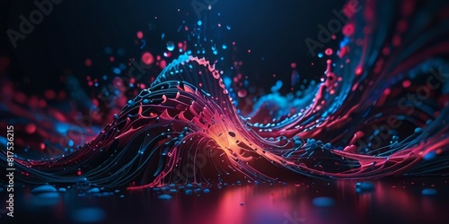 dark background with blue and pink lights and bokeh lights, digital art, waves and particles, © Zeeedoctmazz