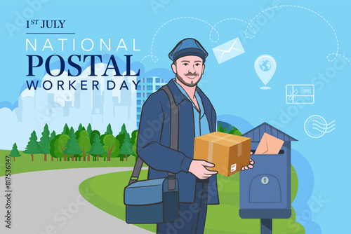National postal workers day celebration flat poster.