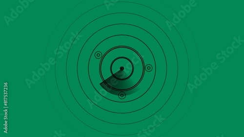 Radar screen radio wave gray color illustration. Turquoise background 4k illustration.