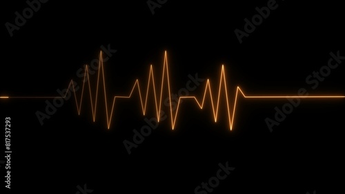  Heart beat neon light orange color illustration. Black background neon light heartbeat display 4k illustration. 