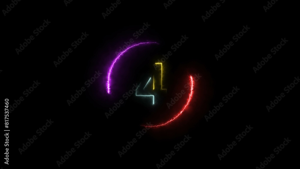 Abstract countdown four number, cyan and lime green color, neon light illustration. Black background red and magenta circle 4k illustration.
Abstract countdown four number, cyan and lime green color, neon light illustration. Black background red and magenta circle 4k illustration.