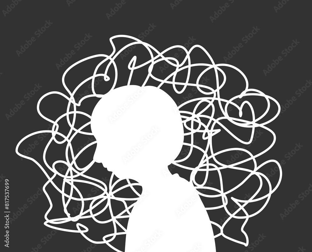 Silhouette of a kid get stress and sad emotion with stigma. Kid mental health concept.