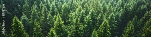 Healthy green trees in a forest of old spruce  fir and pine. landscape 
