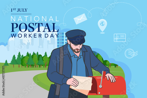National postal workers day celebration flat poster.