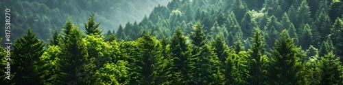 Healthy green trees in a forest of old spruce, fir and pine. landscape  © sungedi