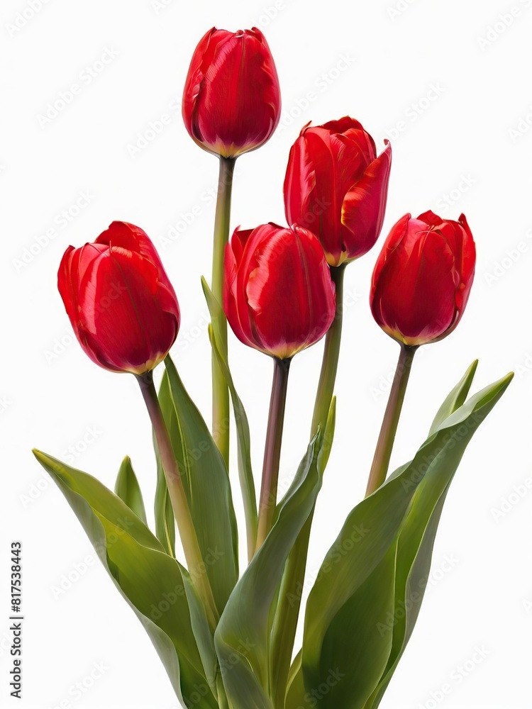 Fototapeta premium red tulips on white background, close-up, vertical orientation