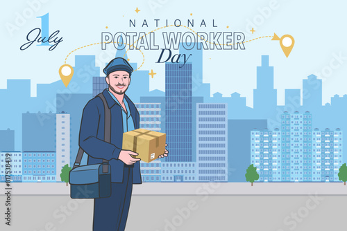 National postal workers day celebration flat poster.