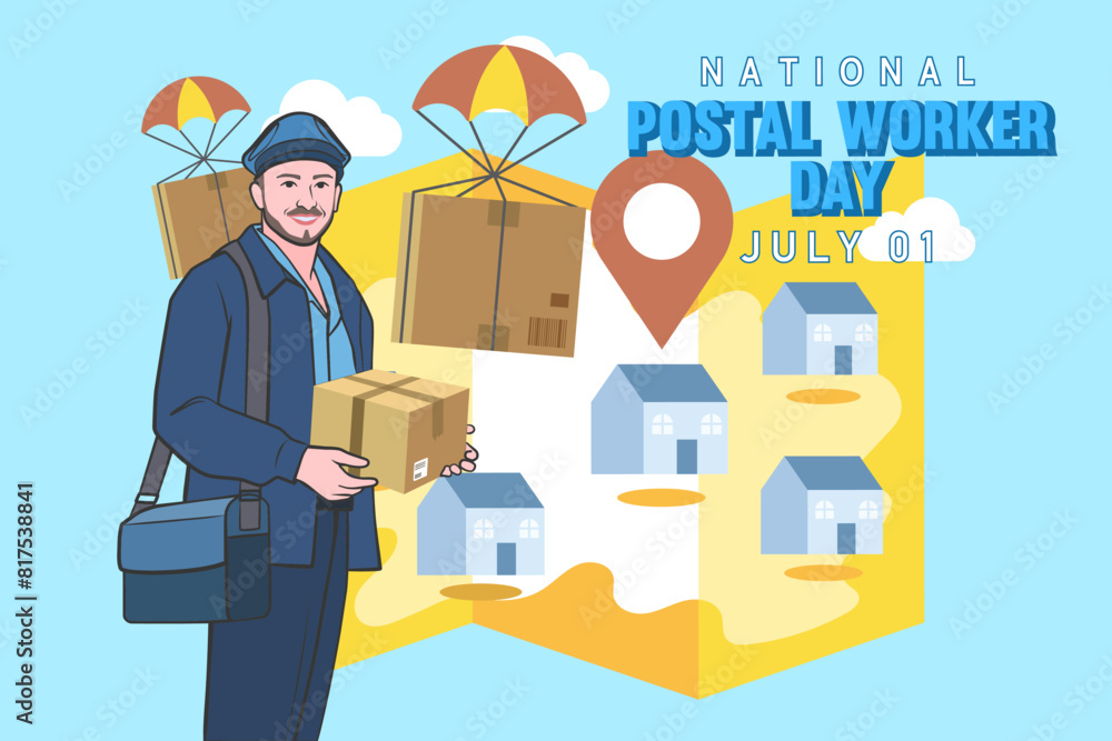 National postal workers day celebration flat poster. National postal workers day celebration flat poster.