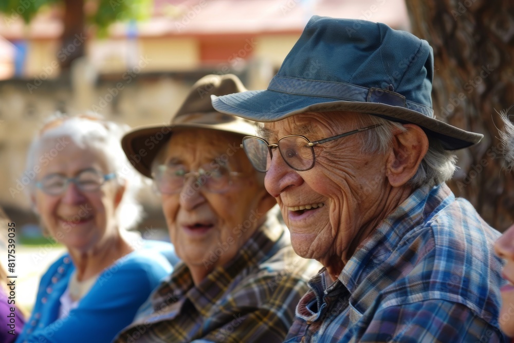 Portrait of a smiling senior couple in the park. Focus on the man Portrait of a smiling senior couple in the park. Focus on the man