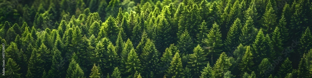 Healthy green trees in a forest of old spruce, fir and pine. landscape 