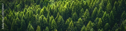 Healthy green trees in a forest of old spruce, fir and pine. landscape 