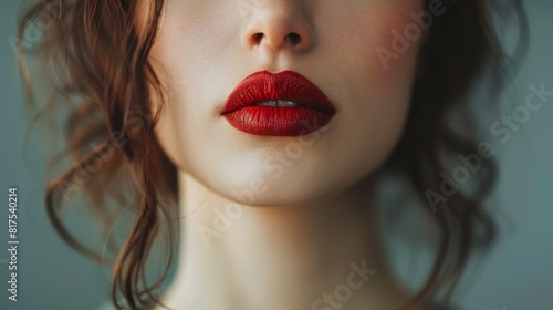 Close-Up of Woman s Red Lips and Curly Hair 
