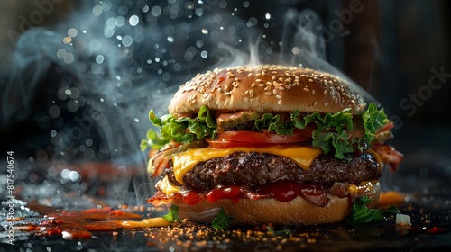 Delicious cheeseburger with fresh ingredients and a juicy patty served on a sesame bun