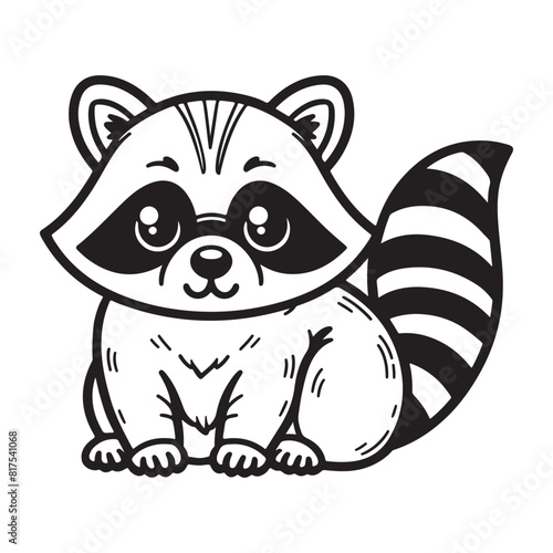 Line art of raccoon cartoon sitting vector