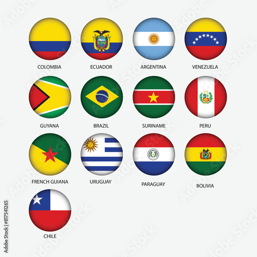 Round Icons of All Couth America Country Flags