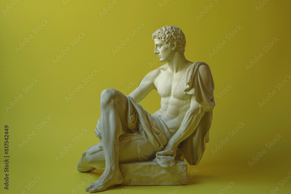 3d rendering of ancient greek -roman  statue art  figure  . Creative concept colorful neon image with bright and vivid  lime green color background, fashionable, trendy ,isolated background