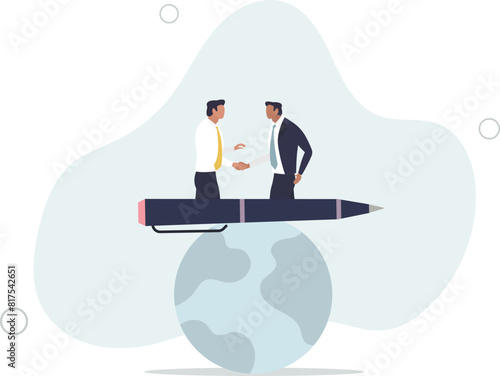 global partnership, politics or world peace contract signing.flat vector illustration.