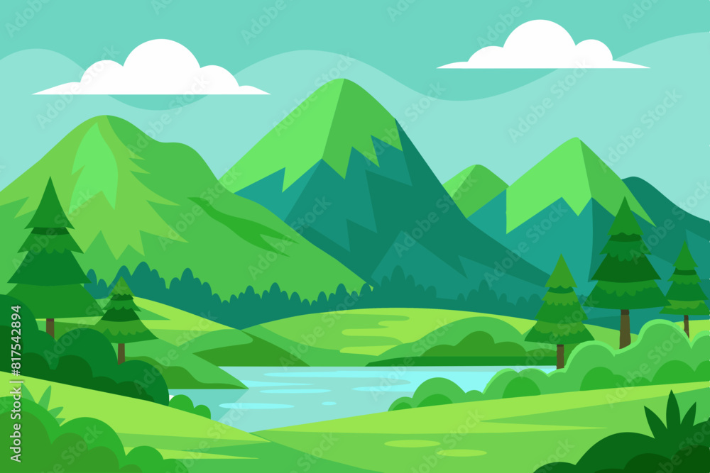 Fototapeta premium Beautiful Green Nature Scenery Landscape vector Illustration