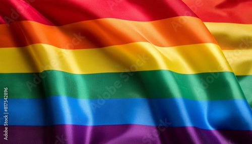 A flag  in vibrant rainbow colors  waves in the wind with realistic lighting and a subtle texture.