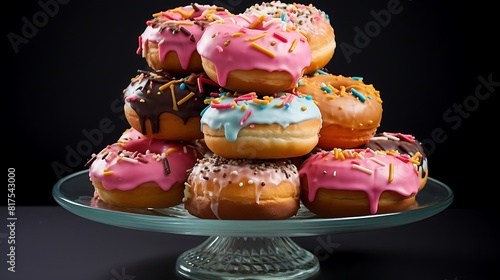 Donuts on a plate isolated on background. Top view.
