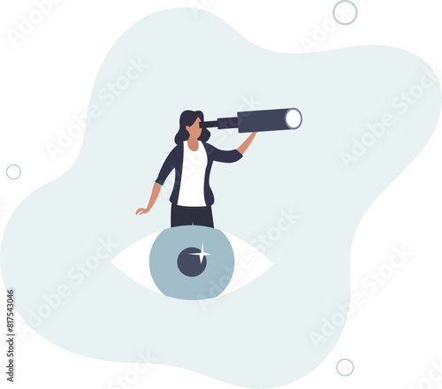 Business vision, eye looking for opportunity or discover success idea, leadership visionary look forward for future,flat vector illustration.