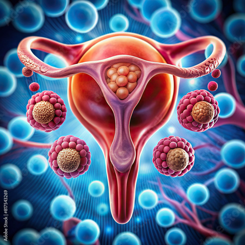 Macro shot of human ovaries, illustrating reproductive system and hormone secretion photo