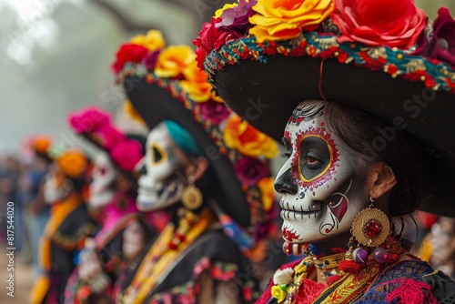 Face Paint Design for the Day of the Dead, A colorful Day of the Dead parade in Mexico, Calavera Catrina A Spicy, Ai generated