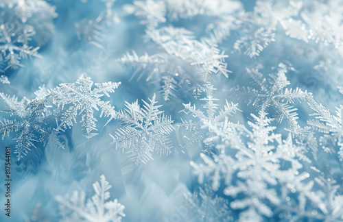 A top-down view of an icy background with delicate snowflakes and frost pattern. Created with Ai  © serah